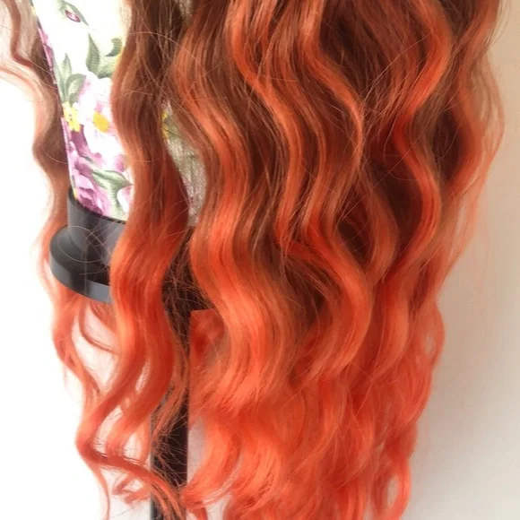 30” ORANGE BROWN OMBRÉ CELEB WAVY LACE-FRONT WIG